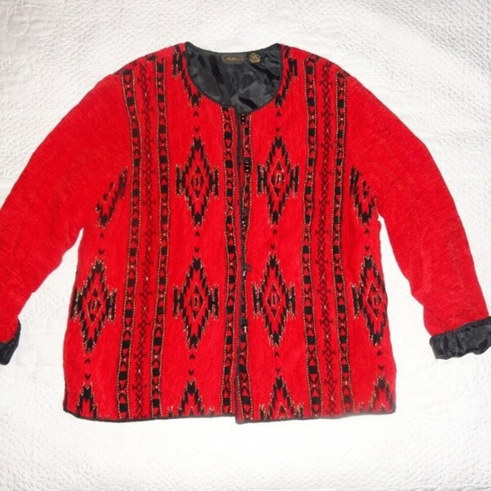 Womens Red Southwest Jacket XL Gold Black Aztec